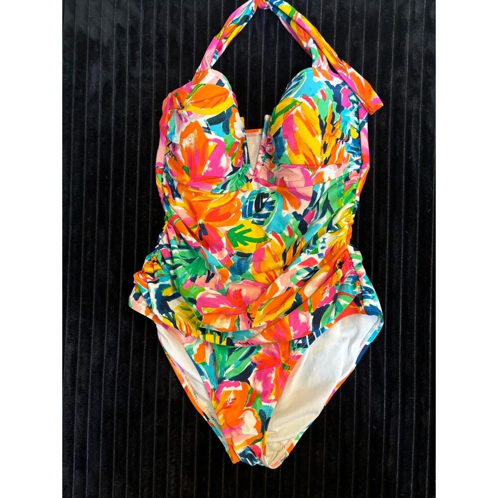 INTO THE BLEU Women’s One-Piece Swimsuit Size 12 Multicolor Halter Top